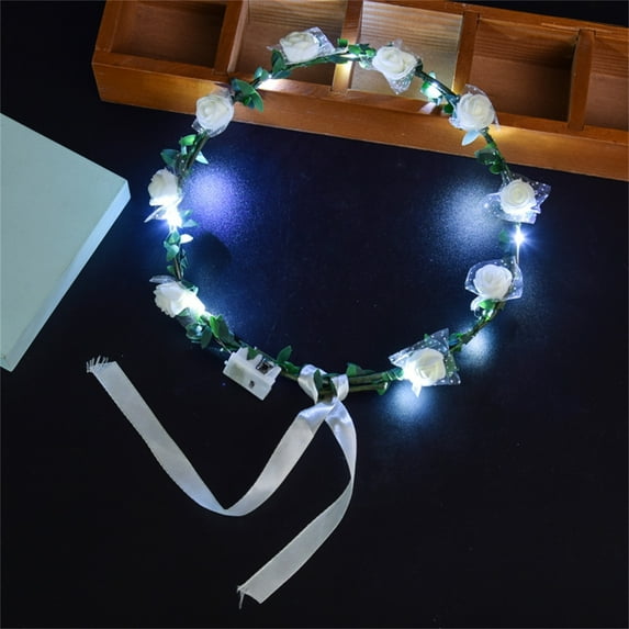 JingChun 1Pc Led Light Women Flower Girl Headband Glow Blinking Crown Hair Wreath for Girls Women Wedding Festival Christmas New Year Party Valentine's Day Gift