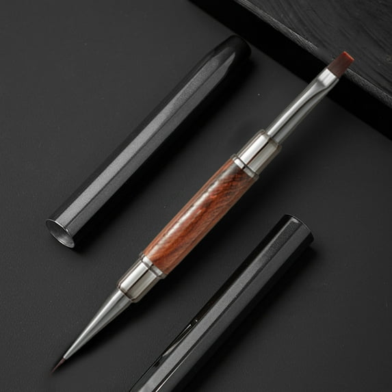 JingChun 1Pc Nail Art Drawing Brushes, Short Bamboo Penholder Double End Pen Brush, Acrylic Round Flat Painting Drawing Liner Tools