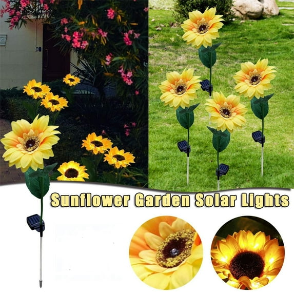 JingChun 1Pc Solar Outdoor Lights for Garden Decor, Waterproof Solar Powered Flowers Stake Lighting for Outdoor Decor, Sunflowers LED Light for Outside Yard Backyard Porch Lawn