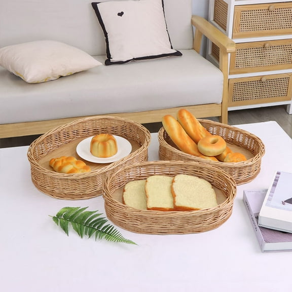 JingChun 1Pc Wicker Serving Tray Round,Stylish and Functional Woven Tray Basket for Boho Home Decor, Coffee Table, Outdoor Picnic