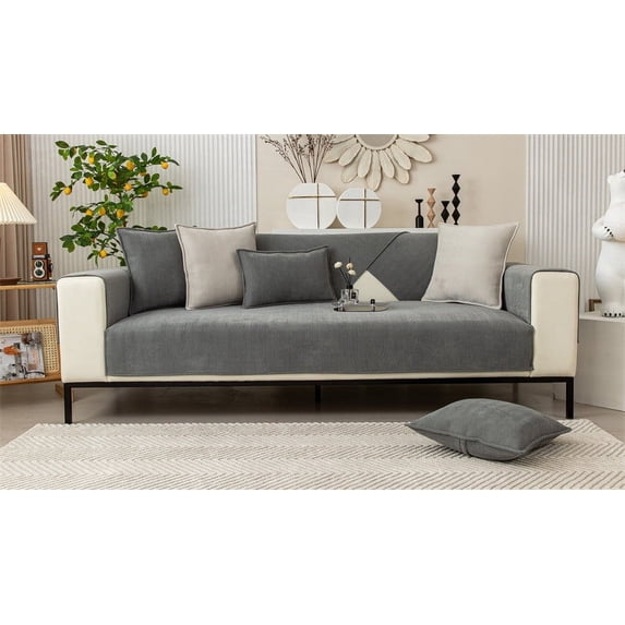 JingChun 27*27inch Reversible Couch Slipcover with Chaise Cover Durable Furniture Protector Sofa Slipcovers for Pets ,Herringbone Chenille Fabric Furniture Protector Sofa Cover
