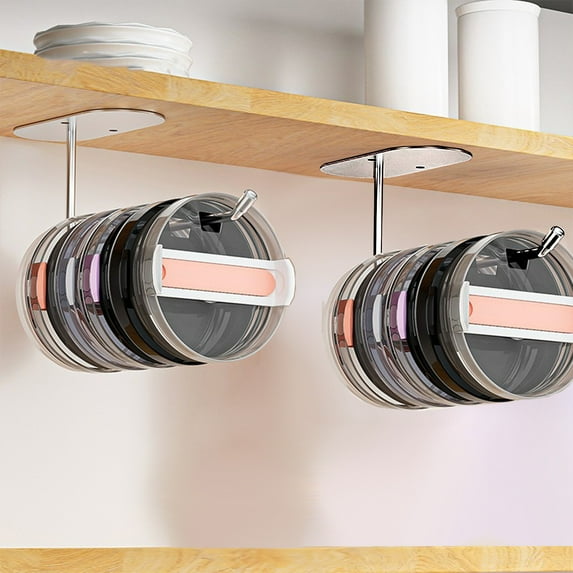JingChun 2Pcs Tumbler Organizer, Tumbler Lid Organizer, Cup Organizer for Kitchen Cabinets, Kitchen Hooks with Screws