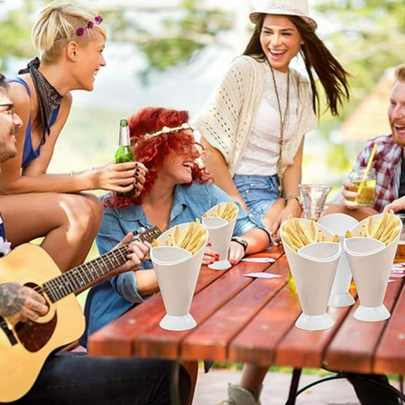 JingChun 2pcs French Fry Holder with Sauce Cups Holder Dip Set 2 in 1 French Fry Cone Dipping Cup for French Fries and Veggies White