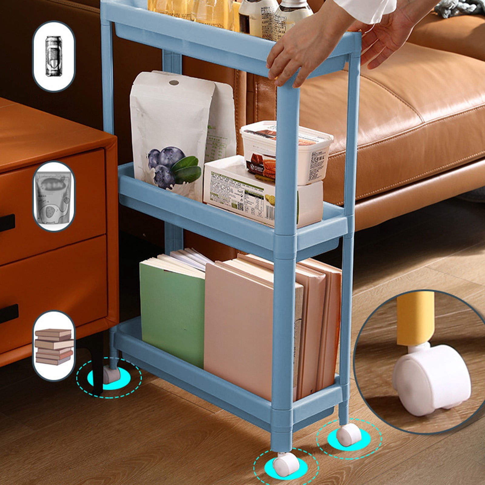 Image showcasing JingChun 3-Tier Plastic Storage Cart Organizer Rolling Utility Cart ...