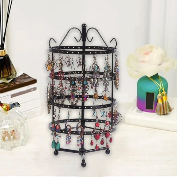 JingChun 4 Tiers Metal Rotating Earring Holder Organizer Stand Adjustable Display Tree, Large Carousel Rack for Stud Hoop Pierced Dangling Women, View for All Earrings