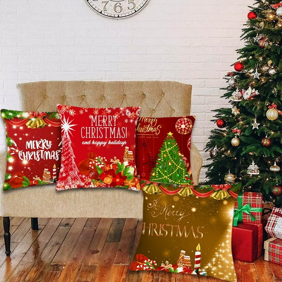 JingChun 4Pcs Christmas Pillow Covers 17x17 Inch Merry Christmas Pillow Cases Christmas Velvet Throw Pillow Covers Xmas Holiday Pillow Covers Outdoor Couch Sofa Cushion Coversh