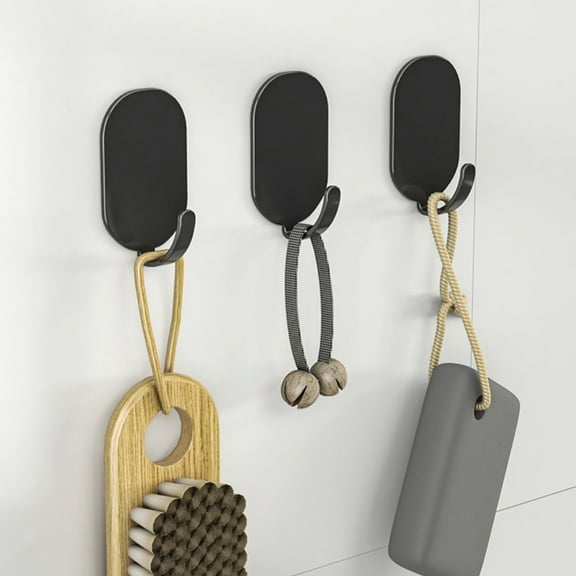 JingChun Adhesive Hooks, Black Self Adhesive Wall Hooks Small Stick on Hooks Waterproof Stainless Steel Shower Sticky Towel Hooks for Bathroom Kitchen Livingroom Camper - 5 Pcs