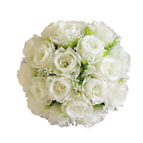JingChun Artificial Rose Bouquet Bridal Bouquet Silk Ivory Roses 18heads Wedding Bouquet for Room Home Hotel Party Event Decoration