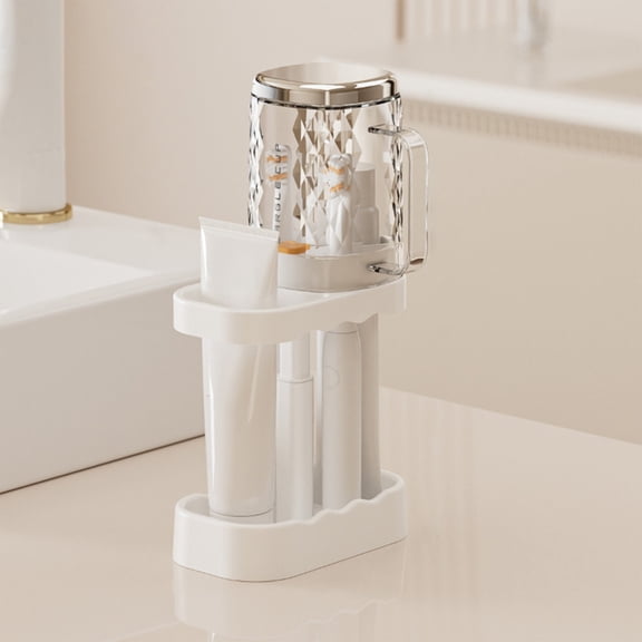 JingChun Bathroom Toothbrush Holder with Cup, Stand with Cover, Multifunctional Tooth Brush Cup with Single Electric Toothbrush Slot for Electric Toothbrushes, Toothpaste