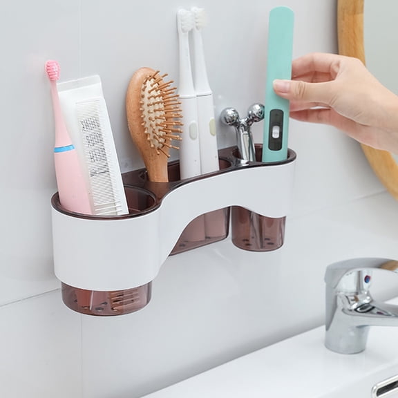 JingChun Bathroom Toothbrush Holder Wall Mounted, Hanging Toothbrush Holder Storage Rack 3 Toothbrush Slots to Save Bathroom Space