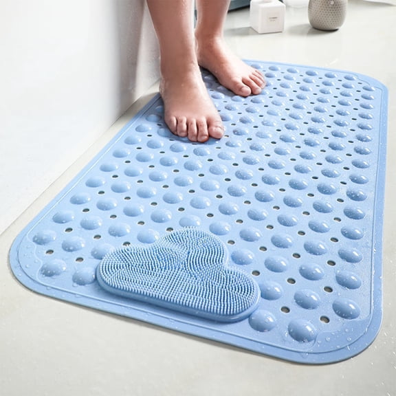JingChun Bathtub Mat Non Slip, Shower Foot Scrubber Mat, 27 x 15 inch Long Bath Mat for Tub Non Slip with Suction Cups Drain Holes, Shower Mat with Foot Scrubber, Machine Washable