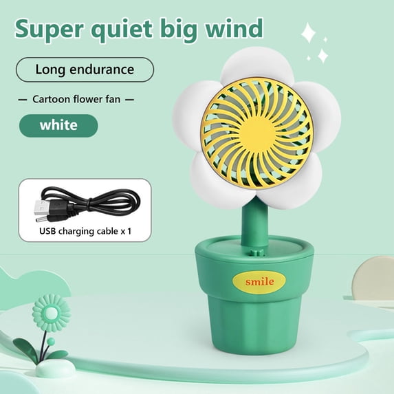 JingChun Battery Operated Small Fan, Fan for Window, USB Charging High Beauty Flower office Student Dormitory Desktop Small Fan