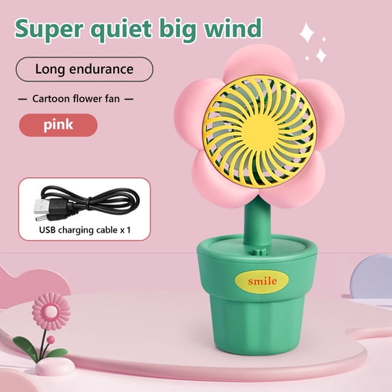 JingChun Battery Operated Small Fan, Fan for Window, USB Charging High Beauty Flower office Student Dormitory Desktop Small Fan