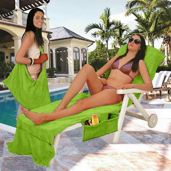 JingChun Beach Chair Cover with Side Pockets Soft Lounge Chair Towels Cotton Microfiber Pool Lounge Chair Towel Covers with Pockets for Sun Lounger Sunbathing Holidays Outdoor Hotel