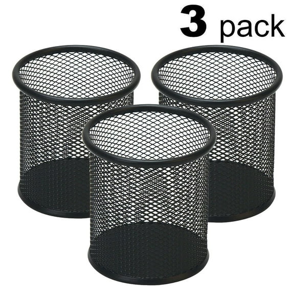 JingChun Black Pen Holder Cup for Desk, Black Wire Mesh Pencil Cup Holder for Desk office Pen Organizer