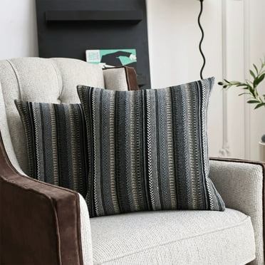 JingChun Boho Throw Pillow Covers 17x17 1Pc Striped Decorative Pillow Cases Accent Chenille Pillowcases Farmhouse Cushion Case Bohemian Nuetral Textured Pillow Cover