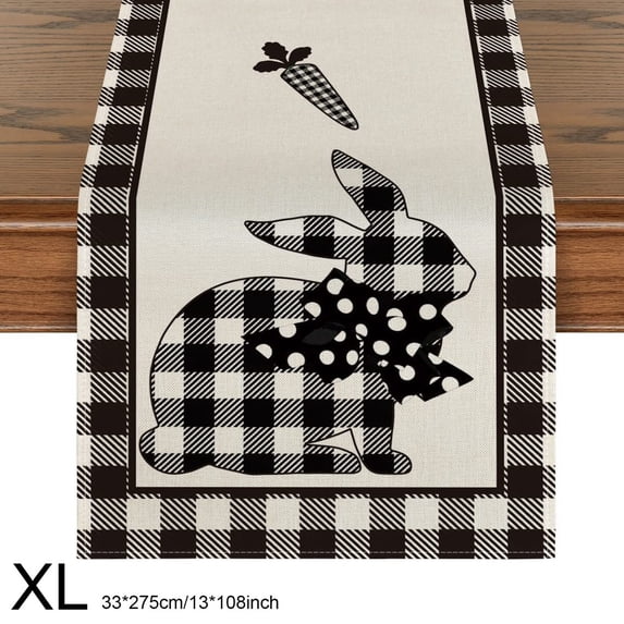 JingChun Buffalo Plaid Carrots Easter Table Runner, Spring Summer Seasonal Anniversary Holiday Kitchen Dining Table Decoration for Indoor Outdoor Home Party Decor