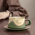 thumbnail image 1 of JingChun Cappuccino Cup, Embossed Artistic Mug with Saucers for Latte Art, Ceramic Coffee Cups for Au Lait Cafe or Matcha Tea Cup Gifts, 1 of 6