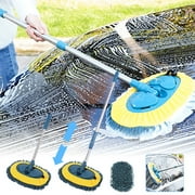 JingChun Car Wash Mop Brush Tool Mitt with Long Handle Length More Suitable for Washing Cars Truck, SUV, RV, Trailer, 2 in 1 Chenille Microfiber Duster Not Hurt Paint Scratch Free