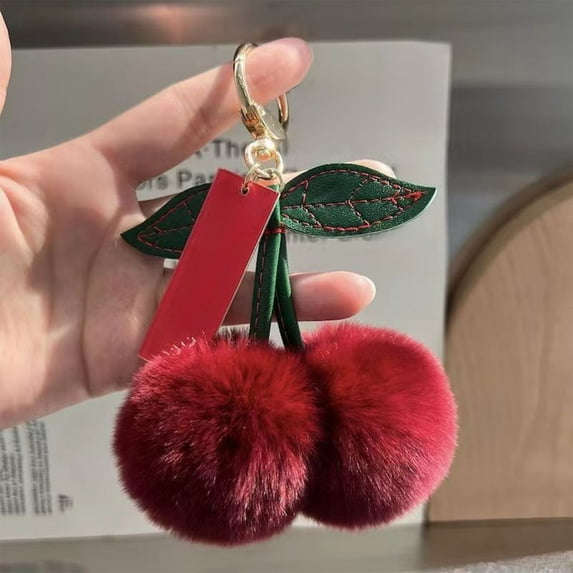 JingChun Cherry Keychain Cherry Accessories Bag Charms for Handbags Car Key Chain Christmas Gifts for Women Plush Keychain Purse Charms Handbags Pendant for Women Girls