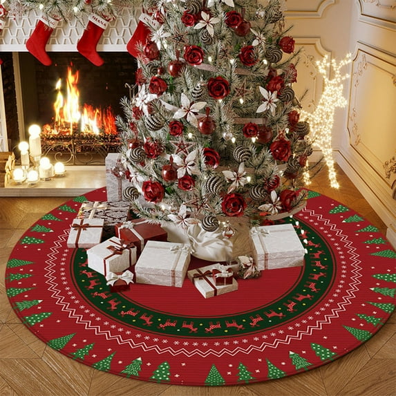 JingChun Christmas Tree Skirt 39 Inch, Small Xmas Tree Skirts for Under Pencil Tree Snowflake Candy Cane Christmas Tree Reindeer Christmas Tree Mat for Merry Christmas Party Decor