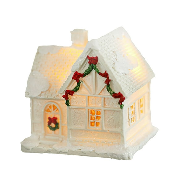 JingChun Christmas Village Light Up House Resin Christmas Scene Village Houses Winter Snow Village with Light Battery Operate Christmas Ornament Xmas Gift Holiday Tabletop Decoration
