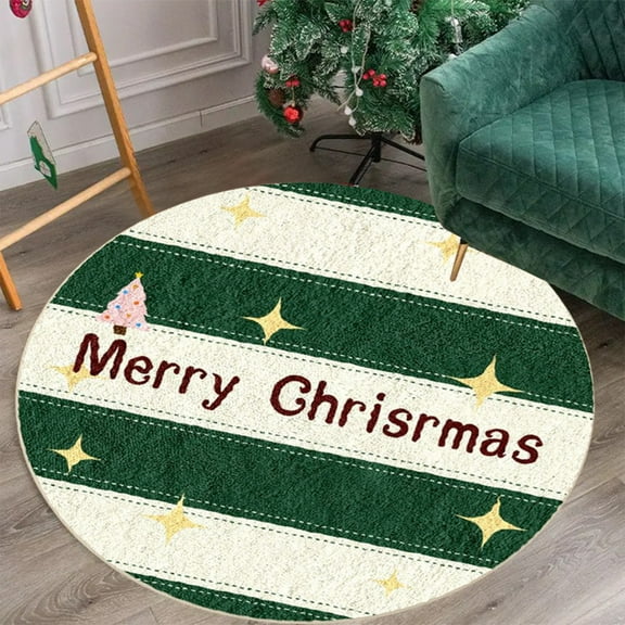 JingChun Christmas Washable Round Area Rug Merry Christmas Tree Stars Laundry Rug Runner Non Slip Soft Throw Rugs Carpet for Entryway Living Room Bedroom