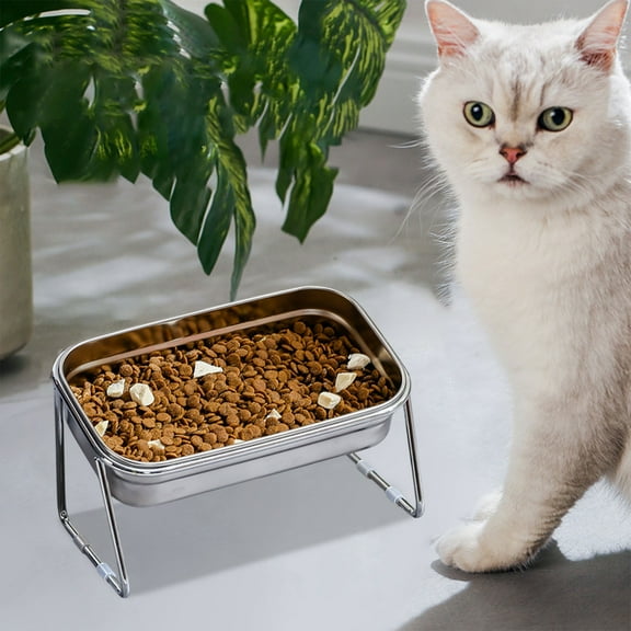 JingChun Clearance Under $2.00 Stainless Steel Kitty Bowl Kitty Food Bowl Kitty Water Bowl Rice Food and Water Integrated Non Knocks and Neck Protection