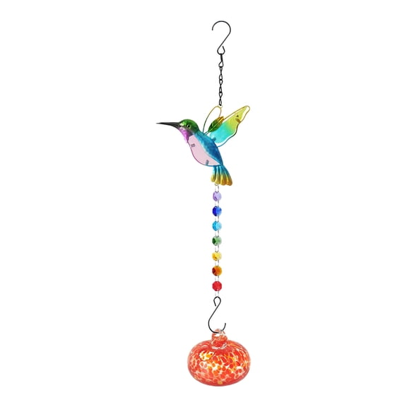 JingChun Painted Hummingbird Shaped Bird Feeder Wind Chime Outdoor Pendant Sunlight Refractor