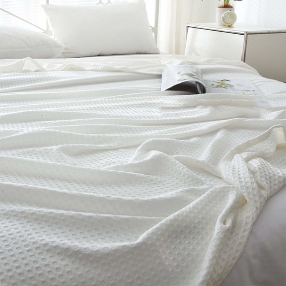 JingChun Cooling Cotton Waffle King Size Blanket - Lightweight Breathable Spring Blanket of Rayon Derived for Hot Sleepers, Luxury Throws for Bed, Couch and Sofa, Mother'S Day Gift