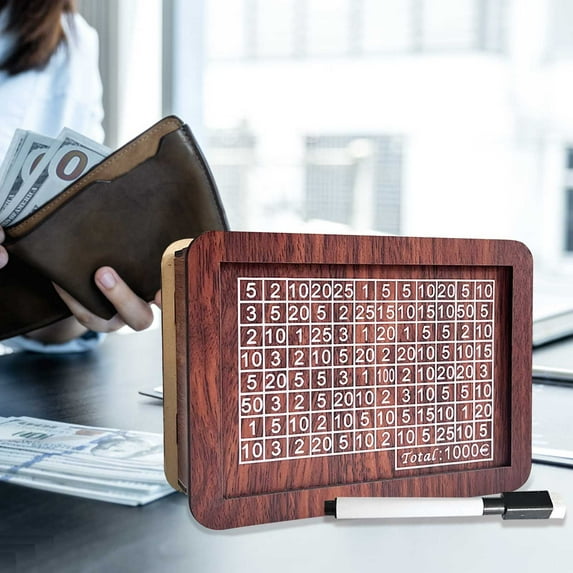 JingChun Creative Cash Vault Wooden Savings Box,Piggy Bank for Kid Adult with Money Target and Number,1000 Savings Challenge Box,Savings Coin Bank,Cultivate Financial Management Habit