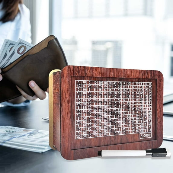 JingChun Creative Cash Vault Wooden Savings Box,Piggy Bank for Kid Adult with Money Target and Number,5000 Savings Challenge Box,Savings Coin Bank,Cultivate Financial Management Habit