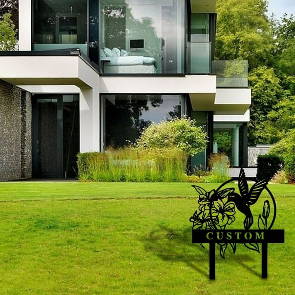 JingChun Custom Hummingbird Metal Garden Decor Bird with Stakes Garden Sign Flower Personalized Garden Sign Custom Garden Name Sign Home Gift