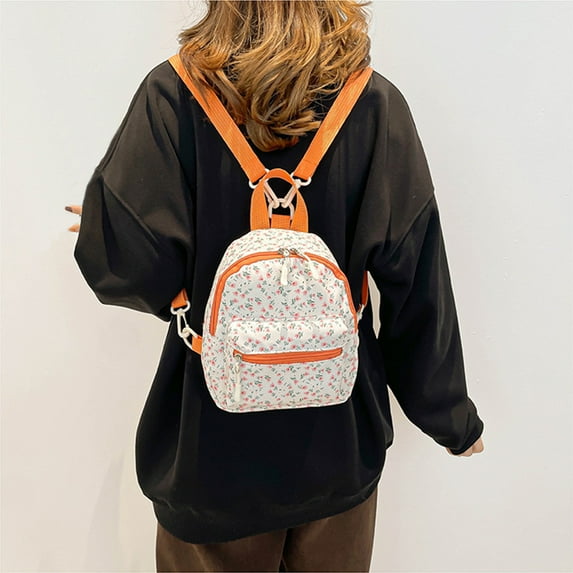 JingChun Cute Nylon Lightweight Backpack, Small Mini Purse for Women with Zipper (Flower)