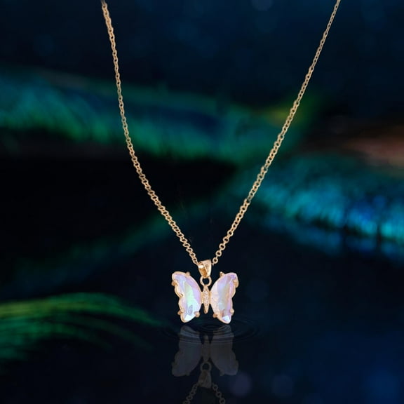 JingChun Dainty Butterfly Necklace with Birthstones Gold Plated Pendant 16" Chain Birthday Jewelry Gift for Girlfriend Mom Daughter