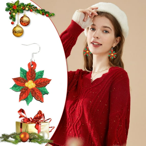 JingChun Earrings for Women Christmas Xmas Earrings Dangle Lightweight Polyester Earrings Holiday Earrings for Christmas New Year Party Decorations Supplies