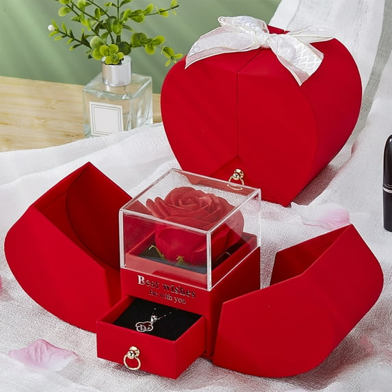 JingChun Eternal Rose with Drawer Jewelery Box, Gifts Idea for Her Mom, Women, Girlfriend or Wife on Valentine's Day, Mother's Day, Birthday, Anniversary