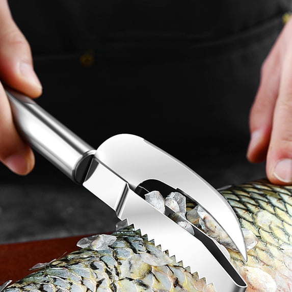 JingChun Fish Scale Knife Cut Scrape Dig 2-in-1 Tool, Stainless Steel Fish Scaler Remover, Fish Peeler Open Belly and Dig Out Fish Cleaner Tool Kitchen Accessory