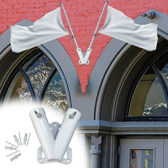 JingChun Flag Holder, Flag Bracket, Flag Pole Holder Bracket Double Hole Design Outside House Heavy Duty Metal Flag Mount, Stainless steel Mounting Brackets