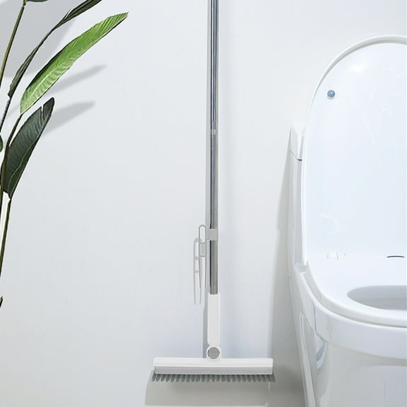 JingChun Floor Scrubbing Brush with Squeegee,Grout Brush with 41" Long Handle,V-Shape Stiff Brush Bristle,180°Rotation,Bathroom Cleaning Brush for Tile,Deck,Garage,Kitchen,Swimming Pool