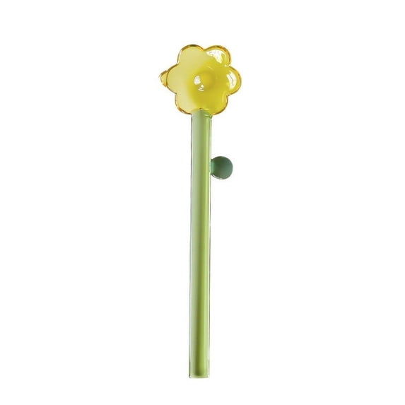 JingChun Flower Shaped Glass Spoons, Clear Coffee Spoon, Stirring Rod Mixing Spoon Bar Swizzle Stick for Salt Sugar Tea Cocktail Milkshake Cold Drink Appetizers Desserts Yellow One Size