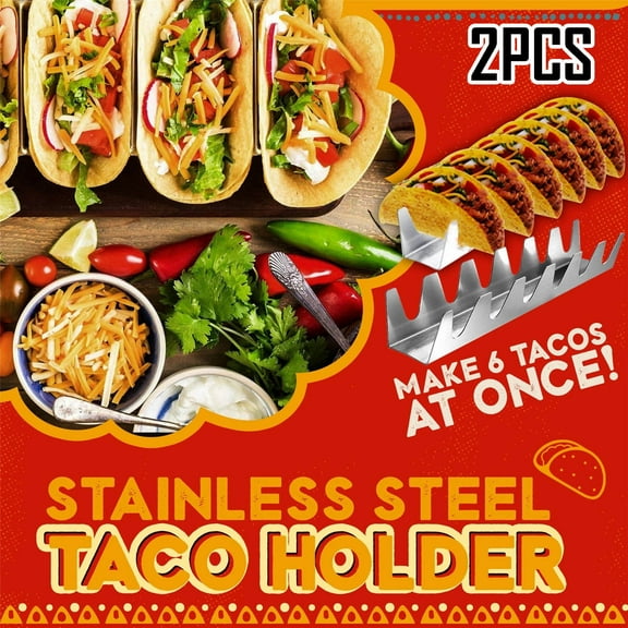 JingChun Food Grade Stainless Steel Taco Holders with Handles | Taco Shells Holder Set of 2 | Each Taco Stand Holds Up To 6 Tortillas| Taco Rack for Home and Restaurant