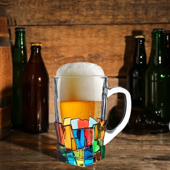 JingChun Glass Beer Mug, Large Beer Glasses Steins with Handle, Crystal Lead-Free Drinking Glasses Water Cups for Beer, Juice, Beverage, Bar