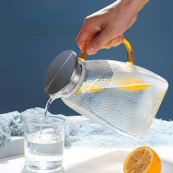 JingChun Glass Pitcher, Water Pitcher with Lid, Large Juice Pitchers for Drinks, Glass Water Carafe, Glass Tea Jug, Beverage Pitcher