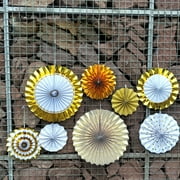 JingChun Gold Paper Fans Hanging Paper Fans Flower Set, 6Pcs Fiesta Kids Party Decorations Hanging Banner for Wedding Birthday Engagement Bridal Shower Event Celebration