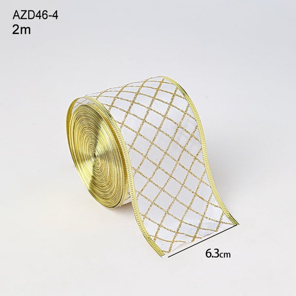 JingChun Gold and White Ribbon for Christmas Trees - 1 Roll, Gold Wire Mesh Ribbon for Wreaths and Tree Decoration