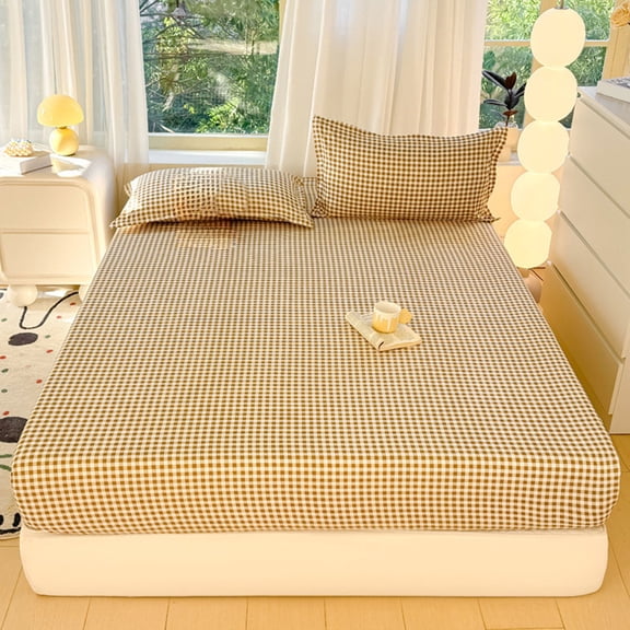 JingChun Grid Fitted Bottom Sheet Queen Size - Premium Microfiber - Ultra-Soft Hotel Luxury - Deep Pocket - Durable and Long Lasting