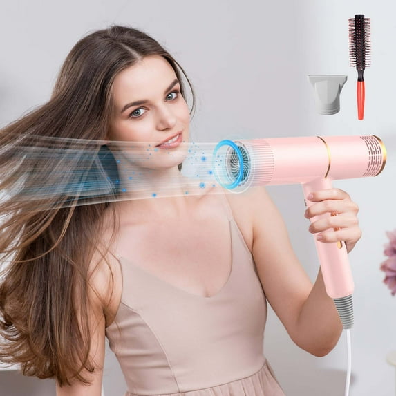 JingChun Hair Dryer,Negative Ionic Blow Dryer Brushless Motor for Fast Drying,High-Speed Low Noise thermo-Control Hairdryer with Nozzle,for Home,Travel