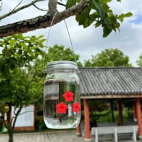 JingChun Hanging Hummingbird Feeder, Humming Bird Feeders with 3 Holes for Outdoor,Hanging ant and bee Proof Mason Jar Water Feeders for Hummingbird Clear