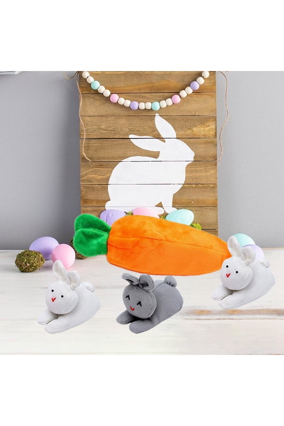 Hide-and-Seek Bunnies in Carrot Pouch, 3 Bunnies in a Carrot Purse, Plush Stuffed Animal Doll Toy 3 Bunnies in Carrot Zipper Purse, Easter Bunny Gift Carrot Coin Purse